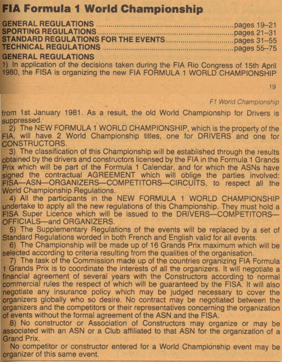 Заглавная страница регламента "Формулы-1" из ежегодника ФИА 1981 года