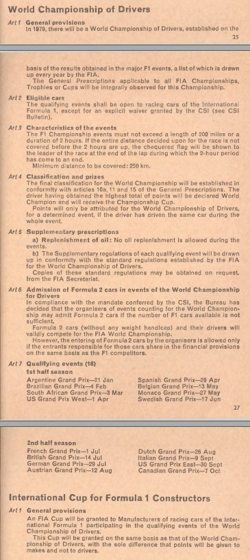 Регламент Чемпионата мира среди гонщиков 1979 года из ежегодника ФИА